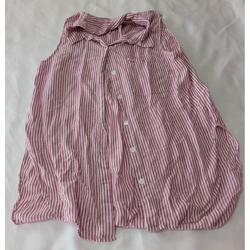 Velvet Heart Sleeveless Button Down Women Small Pink White Striped EQW-21059 Exc